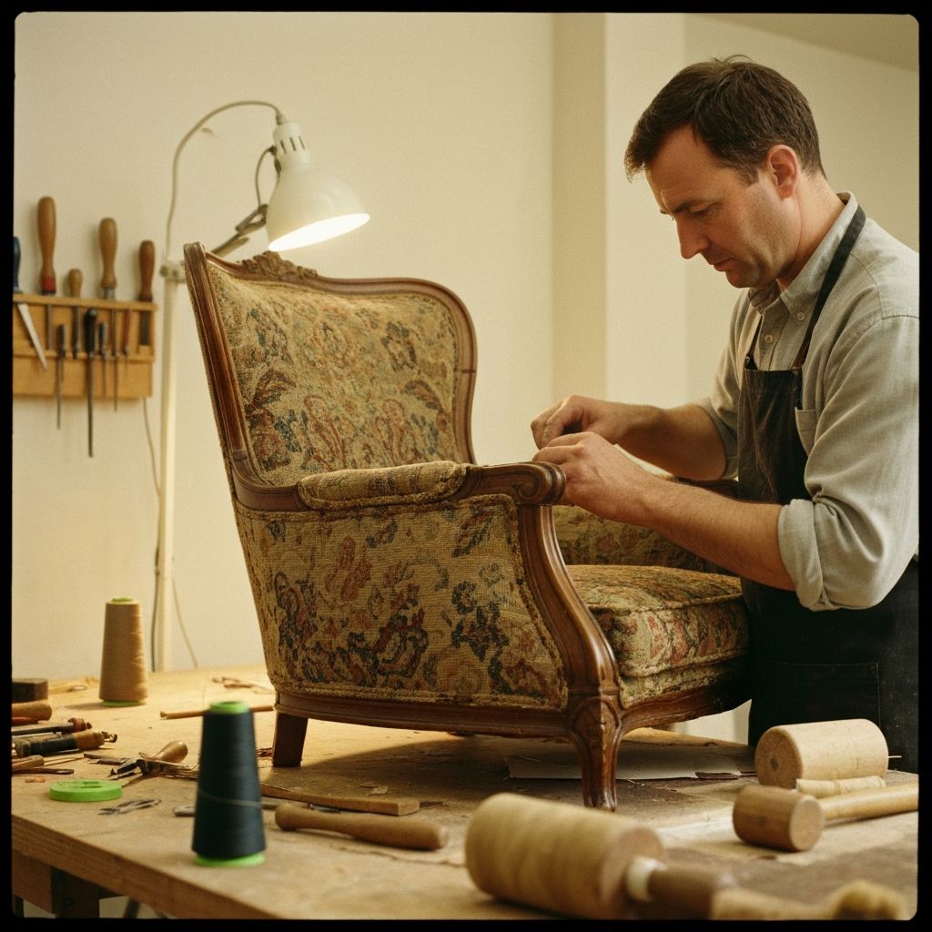 Craftsman working on furniture upholstery
